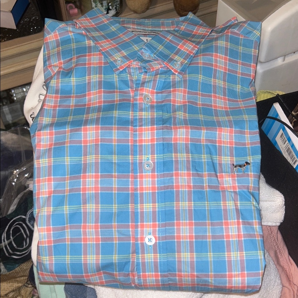 Casual Plaid Button-Down Shirt in Blue and Orange